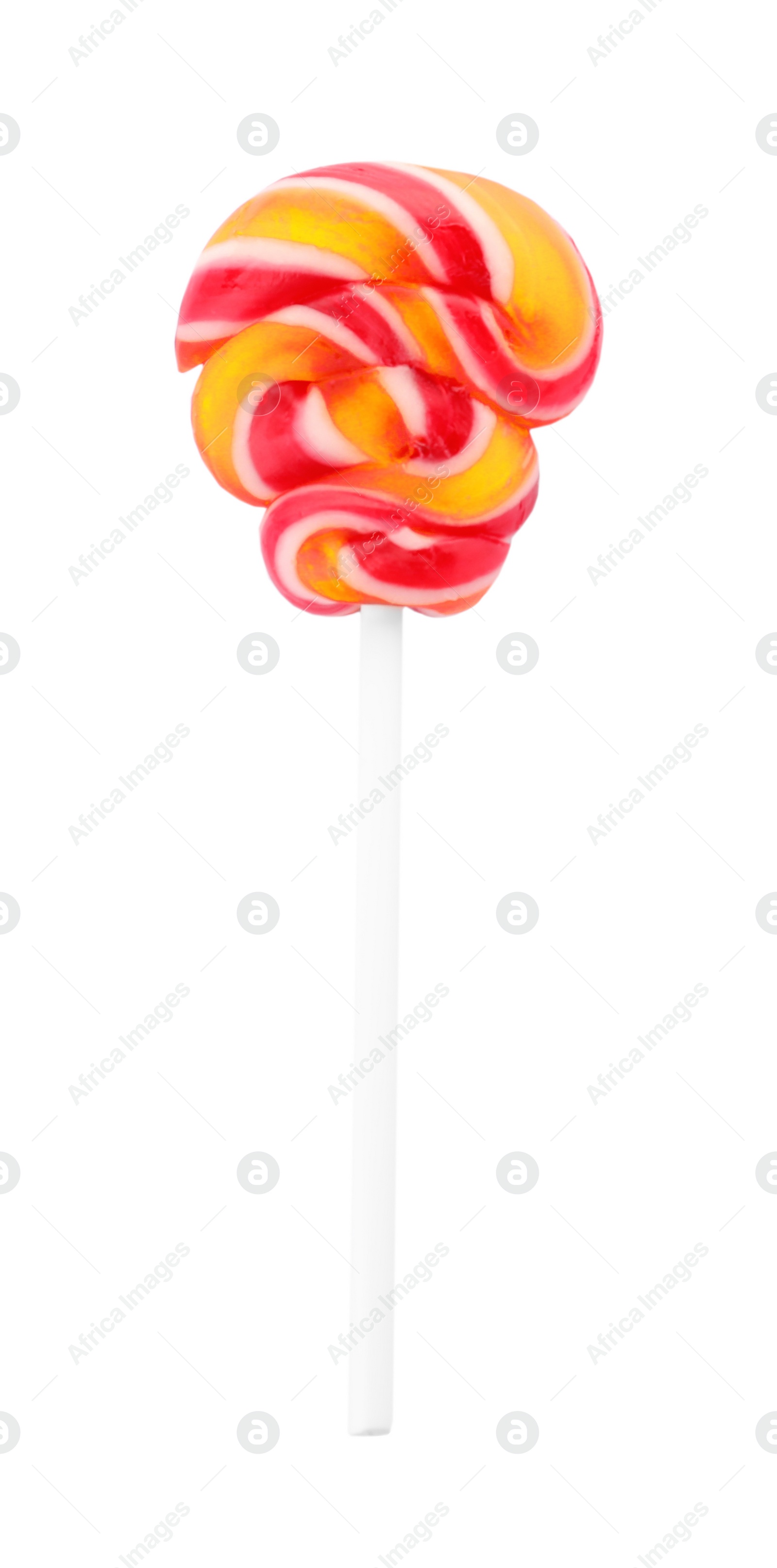 Photo of Tasty colorful fruit flavored candy on white background