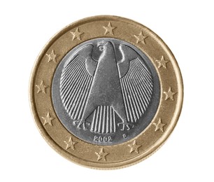 Beautiful euro coin with eagle on white background