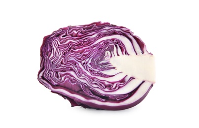 Photo of Half of ripe red cabbage on white background