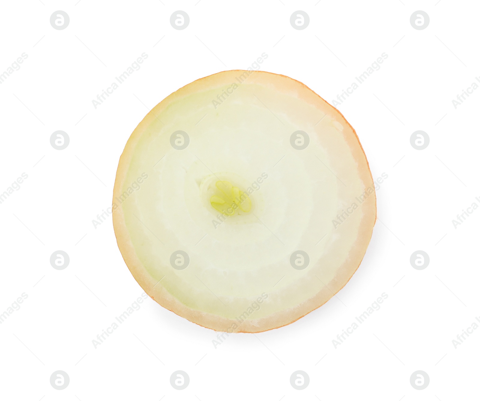 Photo of Slice of raw yellow onion on white background