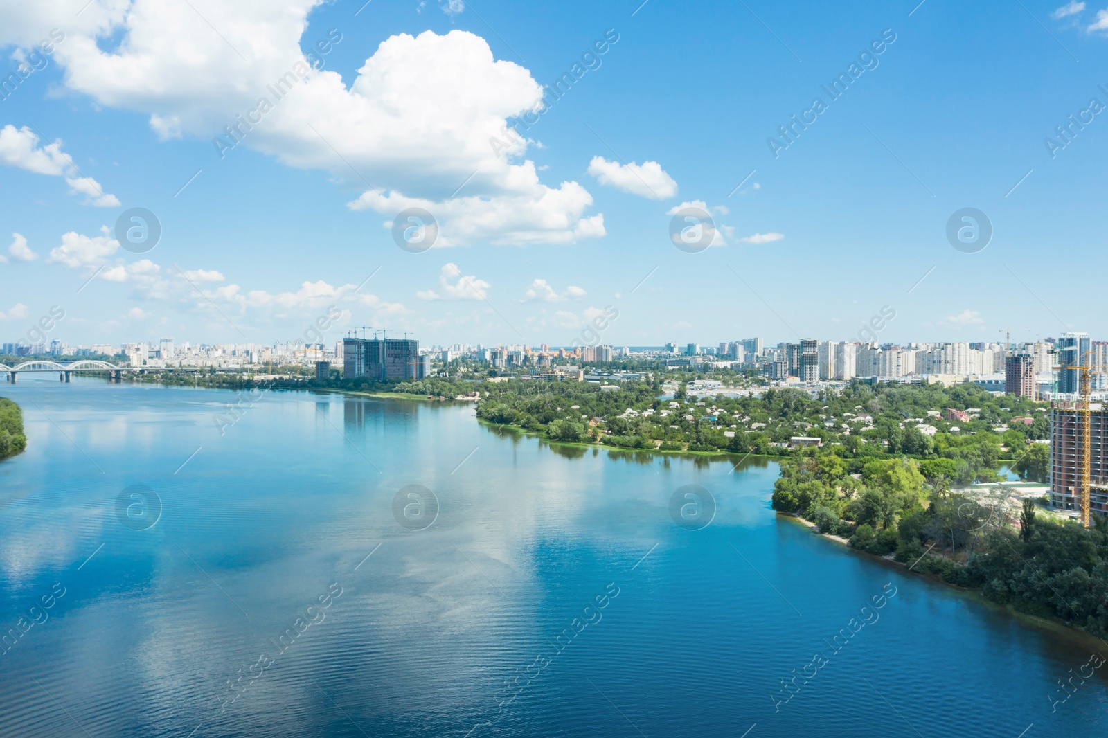 Image of Aerial view of beautiful river on sunny day