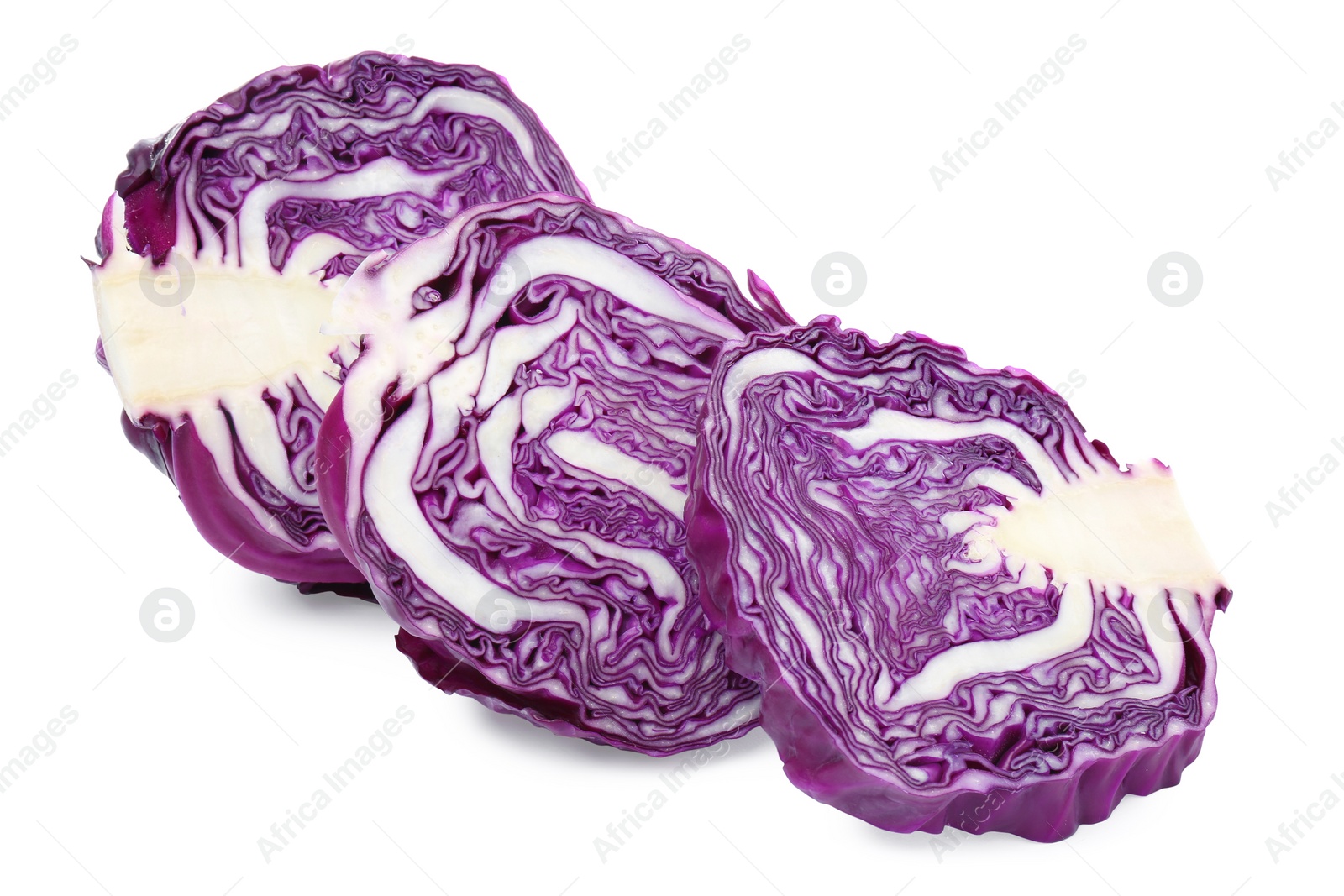 Photo of Pieces of radicchio fresh cabbage on white background