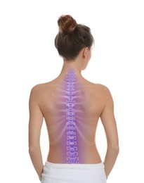Image of Woman with healthy spine on white background, back view