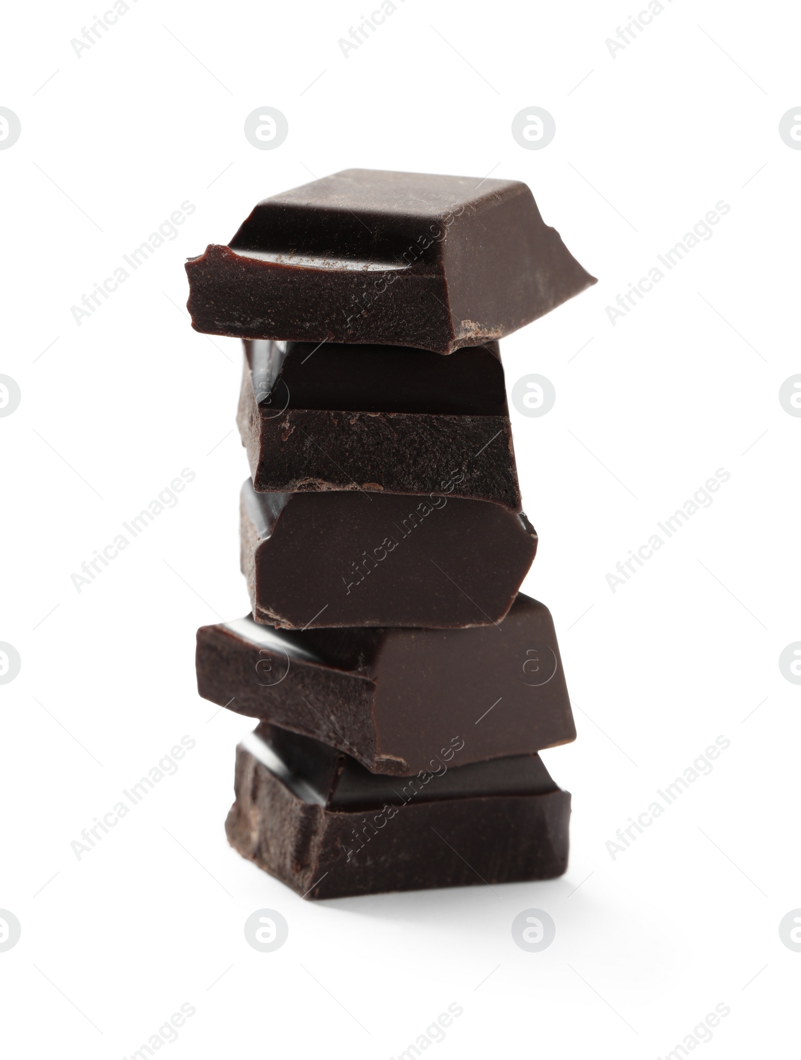 Photo of Pieces of delicious dark chocolate isolated on white