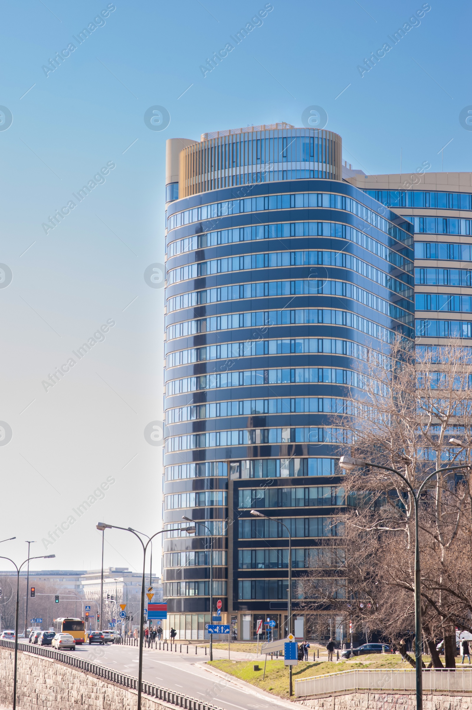 Photo of View of cityscape with modern building on sunny day