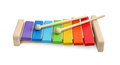 Photo of Colorful xylophone isolated on white. Children's toy