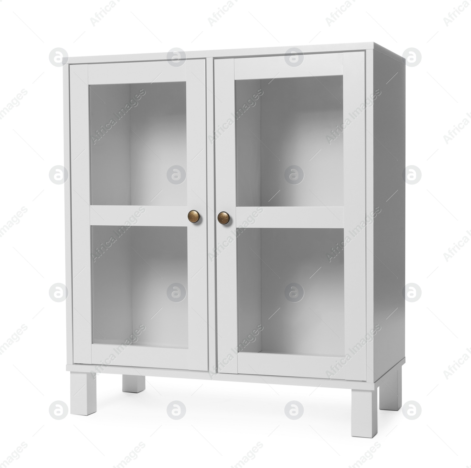 Photo of Empty wooden cabinet on white background. Stylish home furniture