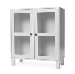 Empty wooden cabinet on white background. Stylish home furniture