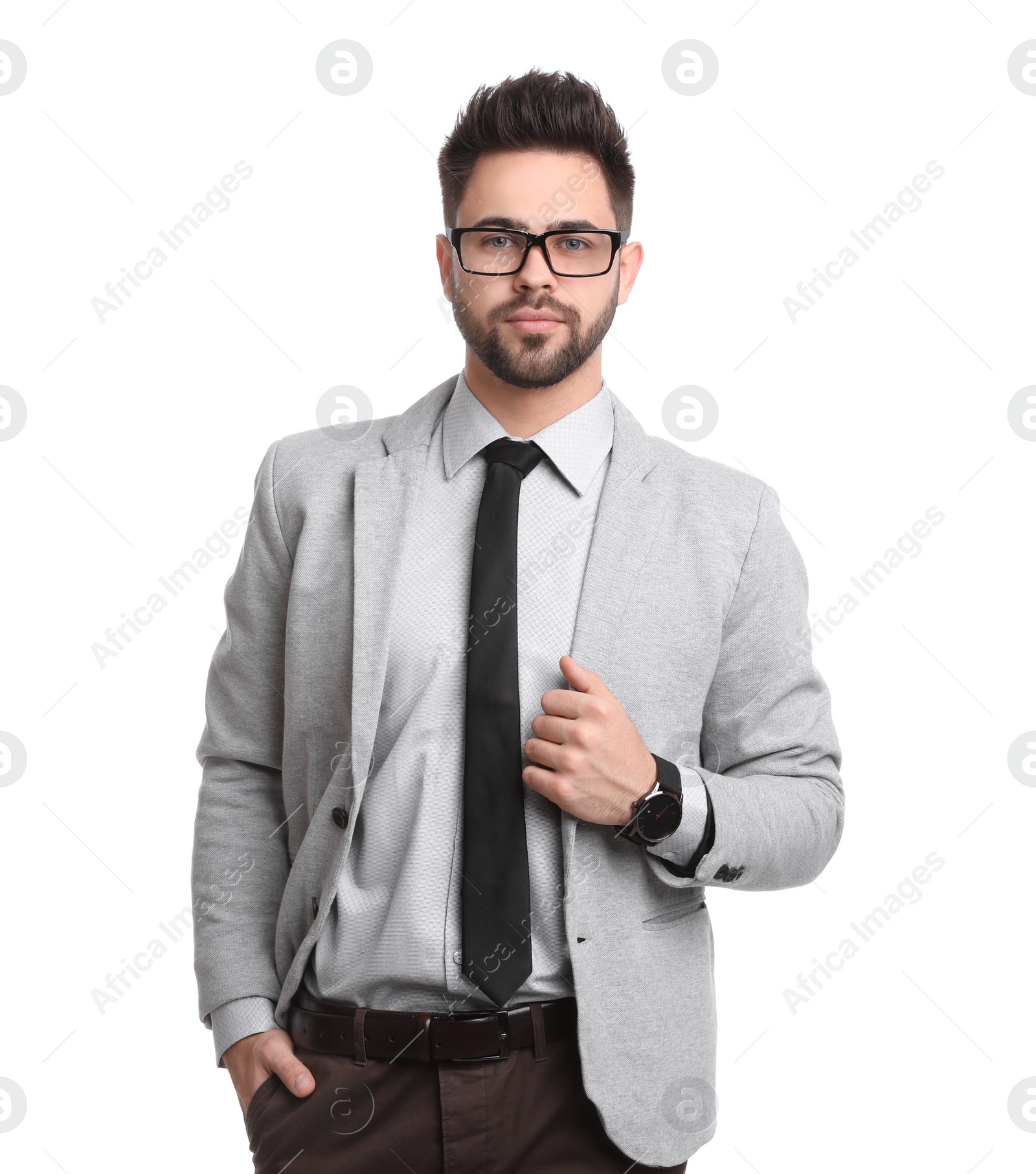 Photo of Portrait of young businessman on white background