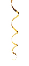 Shiny golden serpentine streamer isolated on white