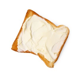 Toast with butter isolated on white, top view