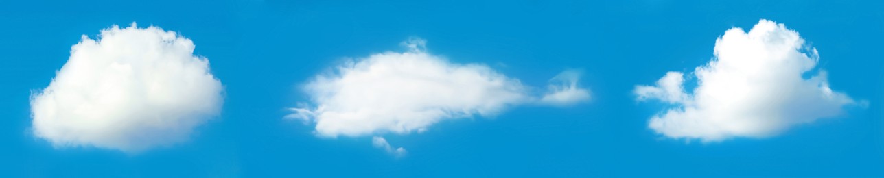 Beautiful white clouds in blue sky on sunny day. Banner design