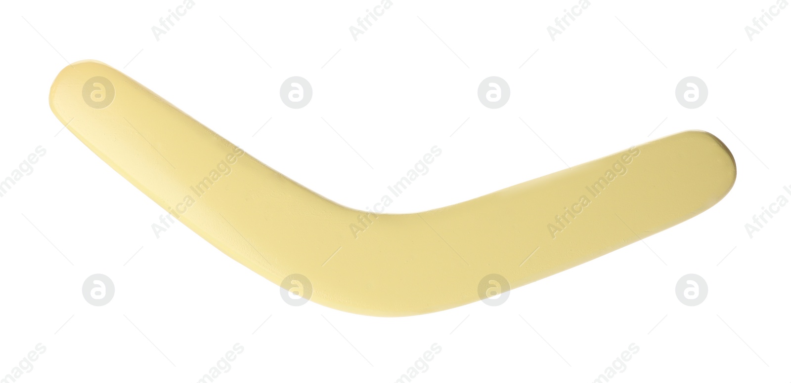 Photo of Yellow boomerang isolated on white. Outdoors activity