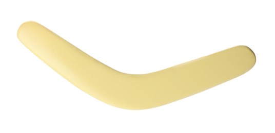 Yellow boomerang isolated on white. Outdoors activity
