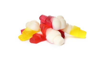 Photo of Pile with jelly candies in shape of ice cream on white background