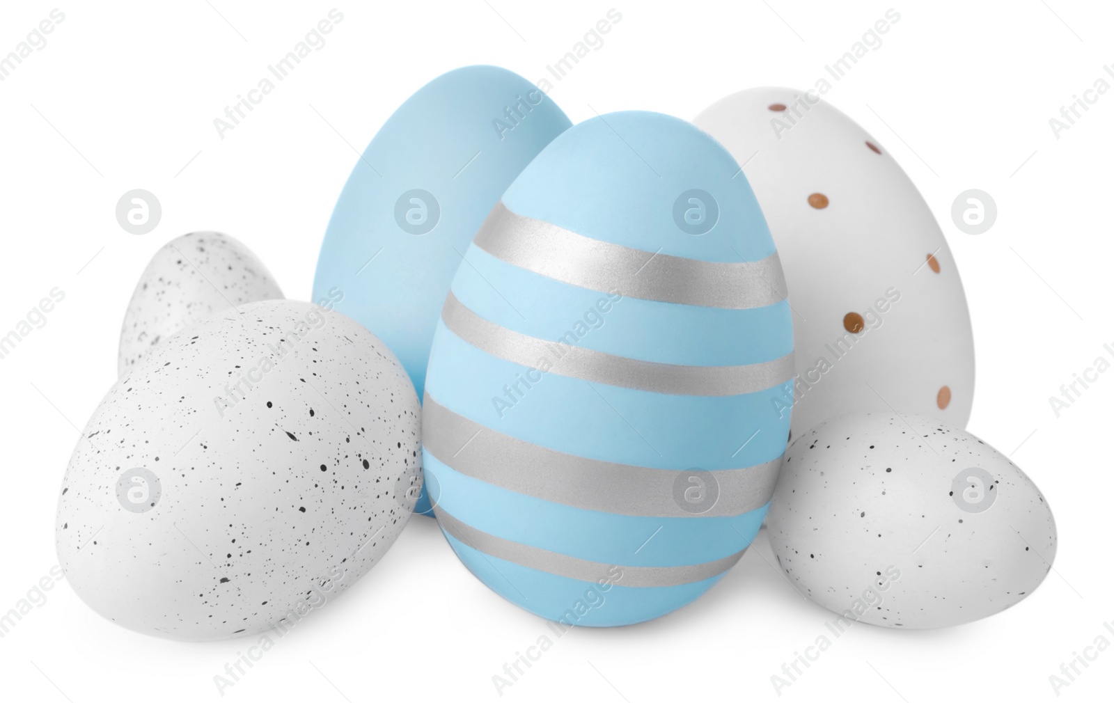 Photo of Beautifully painted Easter eggs isolated on white