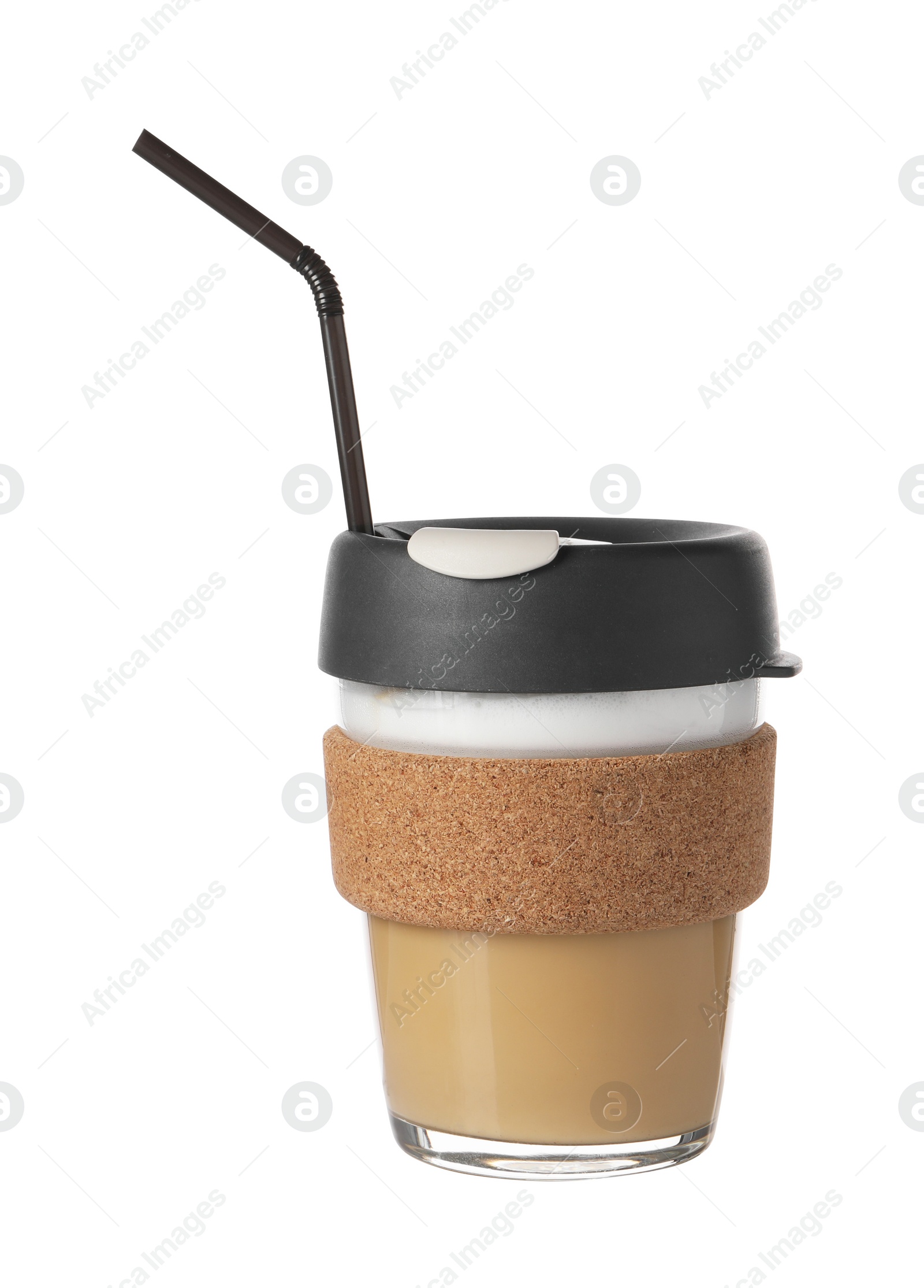 Photo of Tasty latte in takeaway glass isolated on white