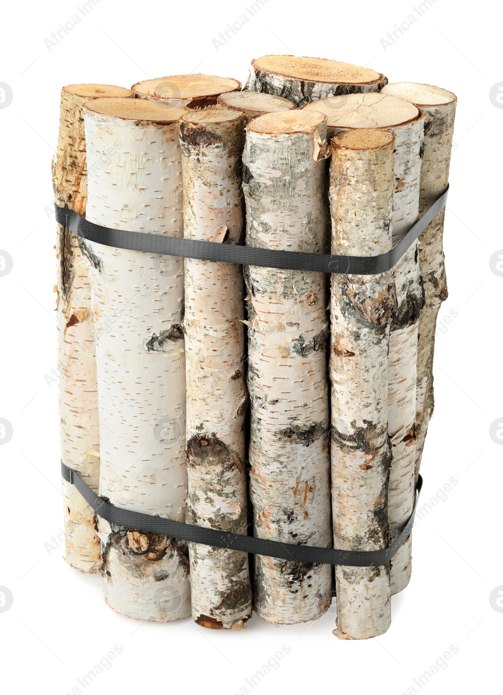 Photo of Bunch of cut firewood isolated on white