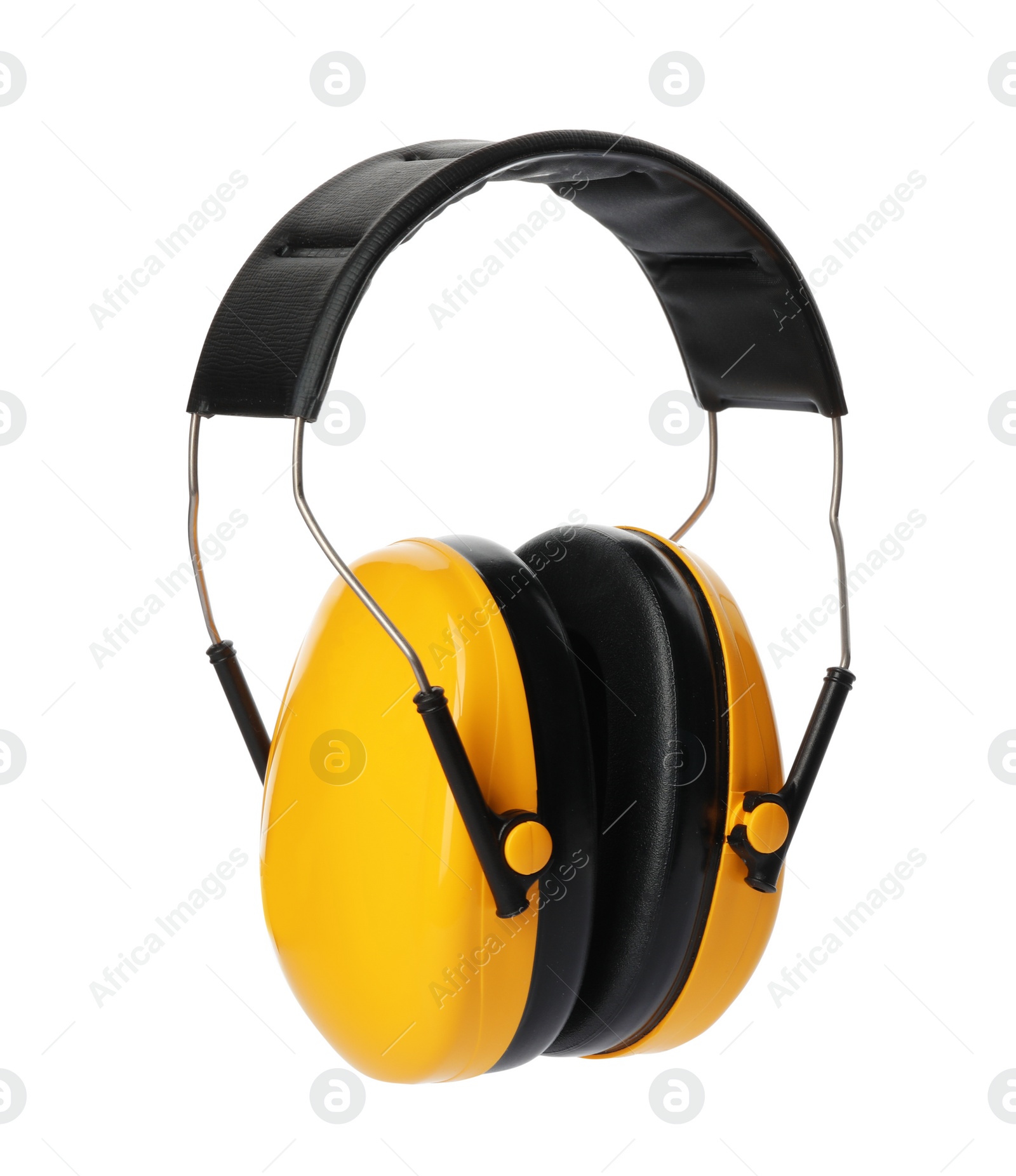 Photo of Protective headphones on white background. Professional construction accessory