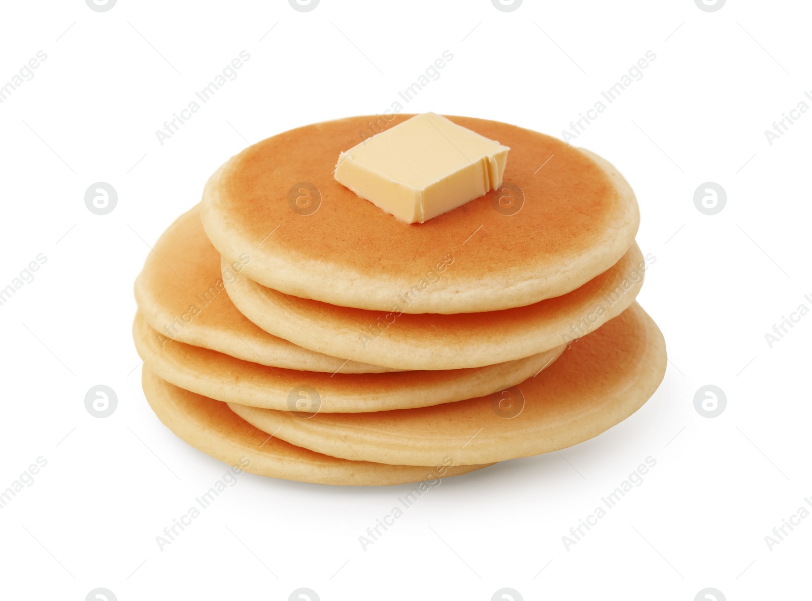 Photo of Delicious pancakes with butter isolated on white