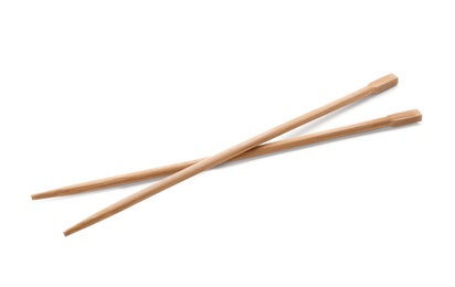 Chopsticks made of bamboo on white background