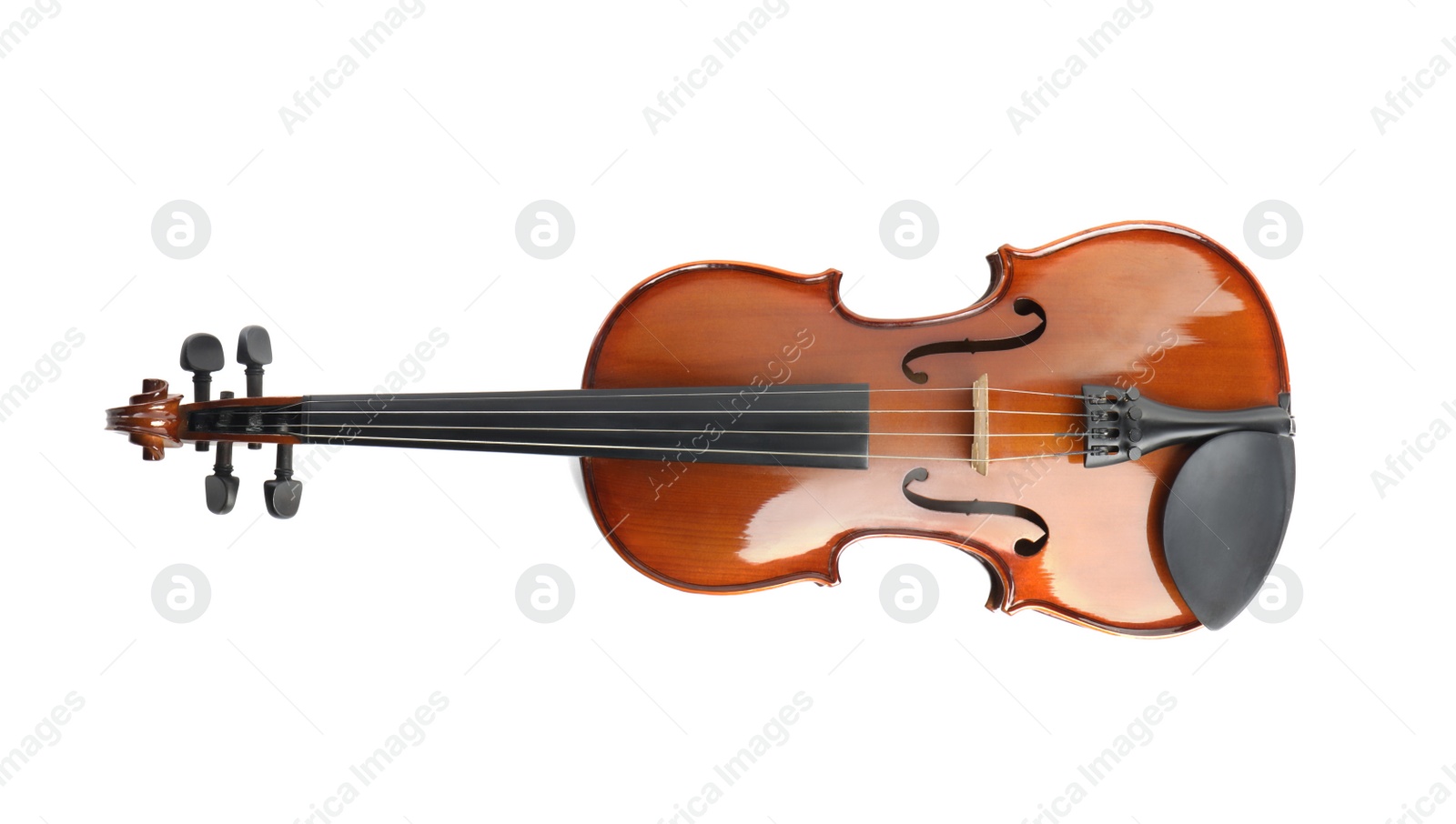 Photo of Beautiful classic violin isolated on white, top view. Musical instrument
