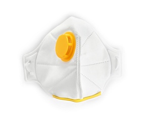 Photo of Respirator mask on white background, top view. Construction tools