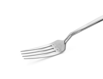 One shiny metal fork isolated on white