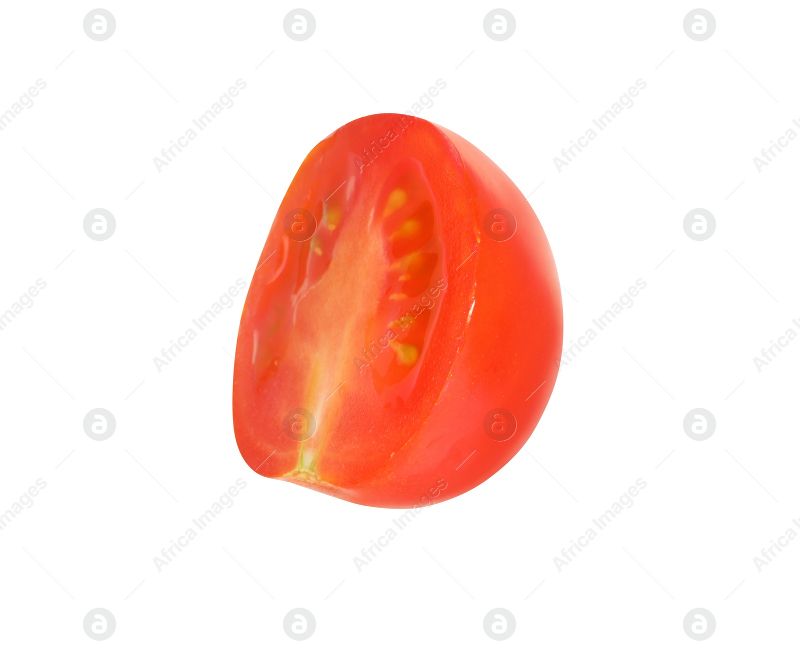 Photo of Half of ripe cherry tomato isolated on white