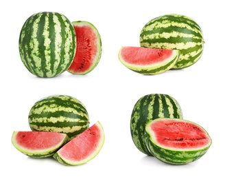 Image of Set of fresh watermelons on white background