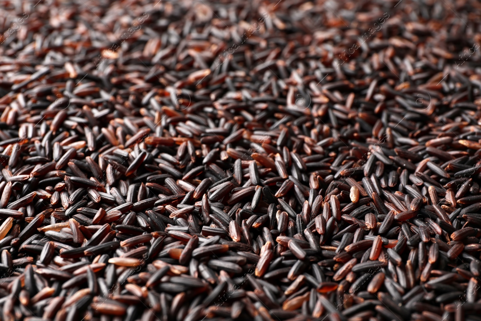 Photo of Raw brown rice as background, closeup view