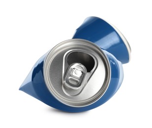 Blue crumpled can with ring isolated on white