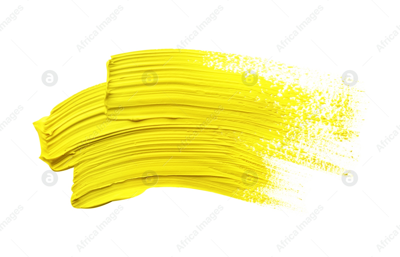 Photo of Yellow oil paint strokes on white background, top view