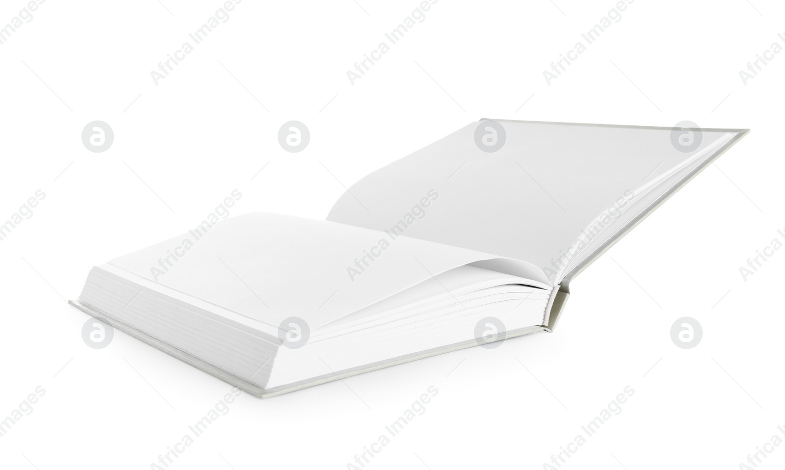 Photo of One open hardcover book isolated on white