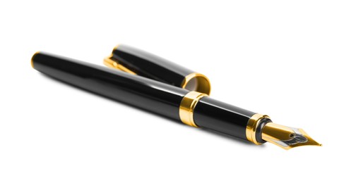 Beautiful fountain pen with ornate nib isolated on white