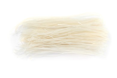 Photo of Dried rice noodles isolated on white, top view
