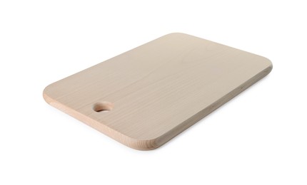 Photo of One wooden cutting board isolated on white