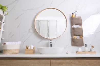 Bathroom interior with essentials and stylish accessories