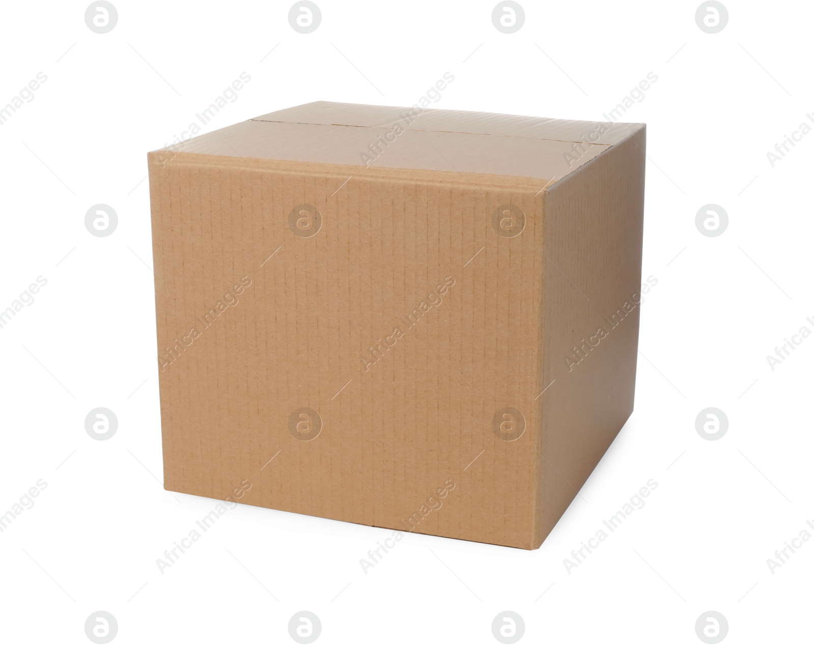 Photo of One closed cardboard box on white background