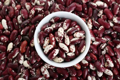 Photo of Bowl on dry kidney beans, top view
