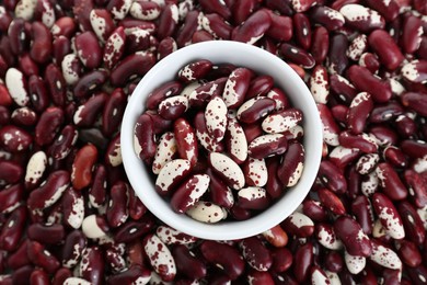 Bowl on dry kidney beans, top view