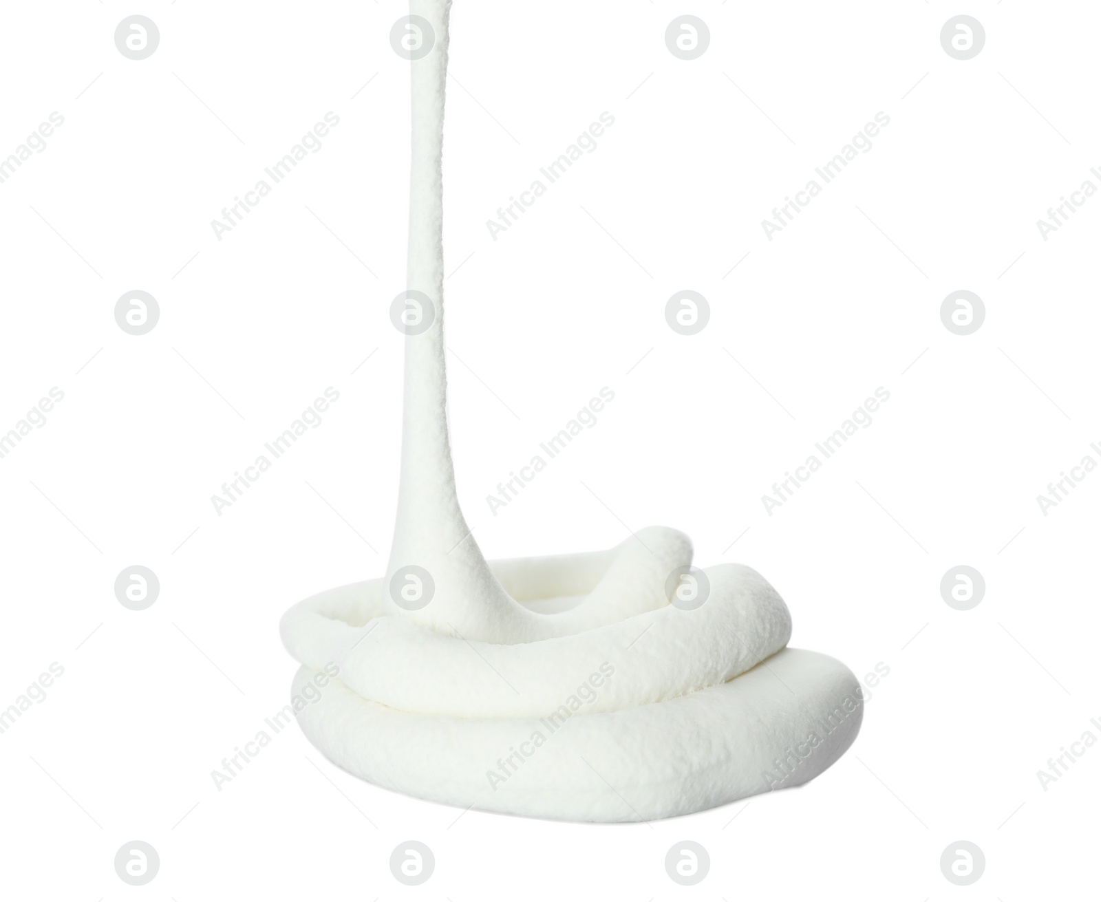 Photo of Flowing fluffy slime on white background. Antistress toy