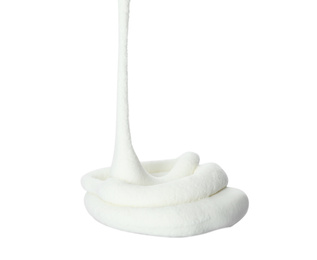 Flowing fluffy slime on white background. Antistress toy