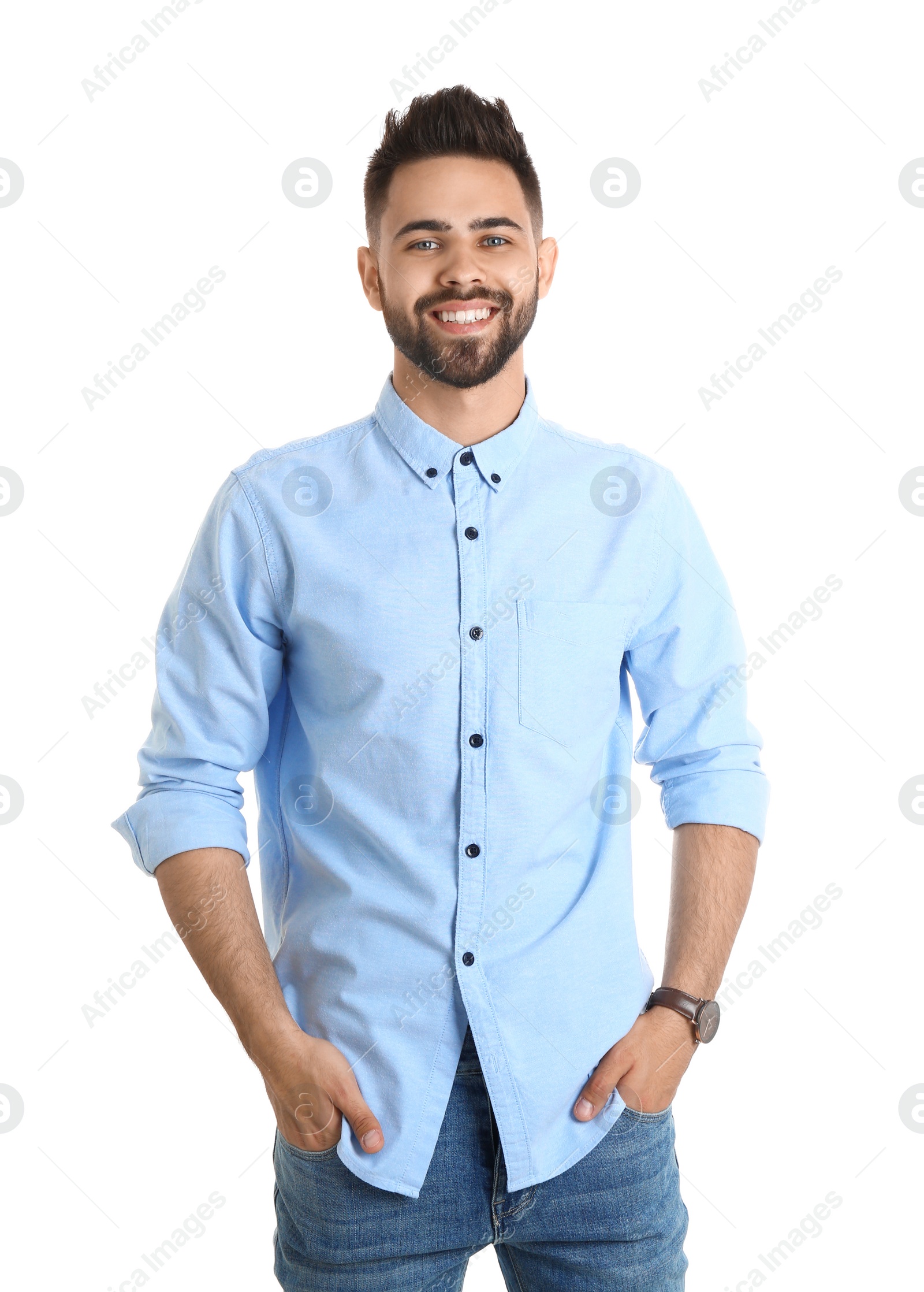 Photo of Portrait of handsome smiling man isolated on white