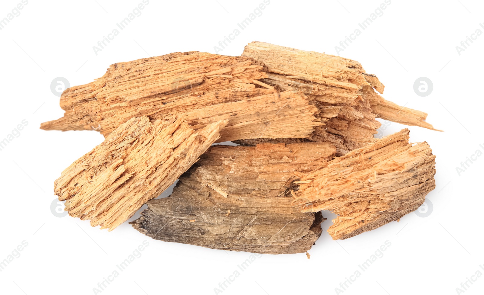 Photo of Pieces of tree bark on white background