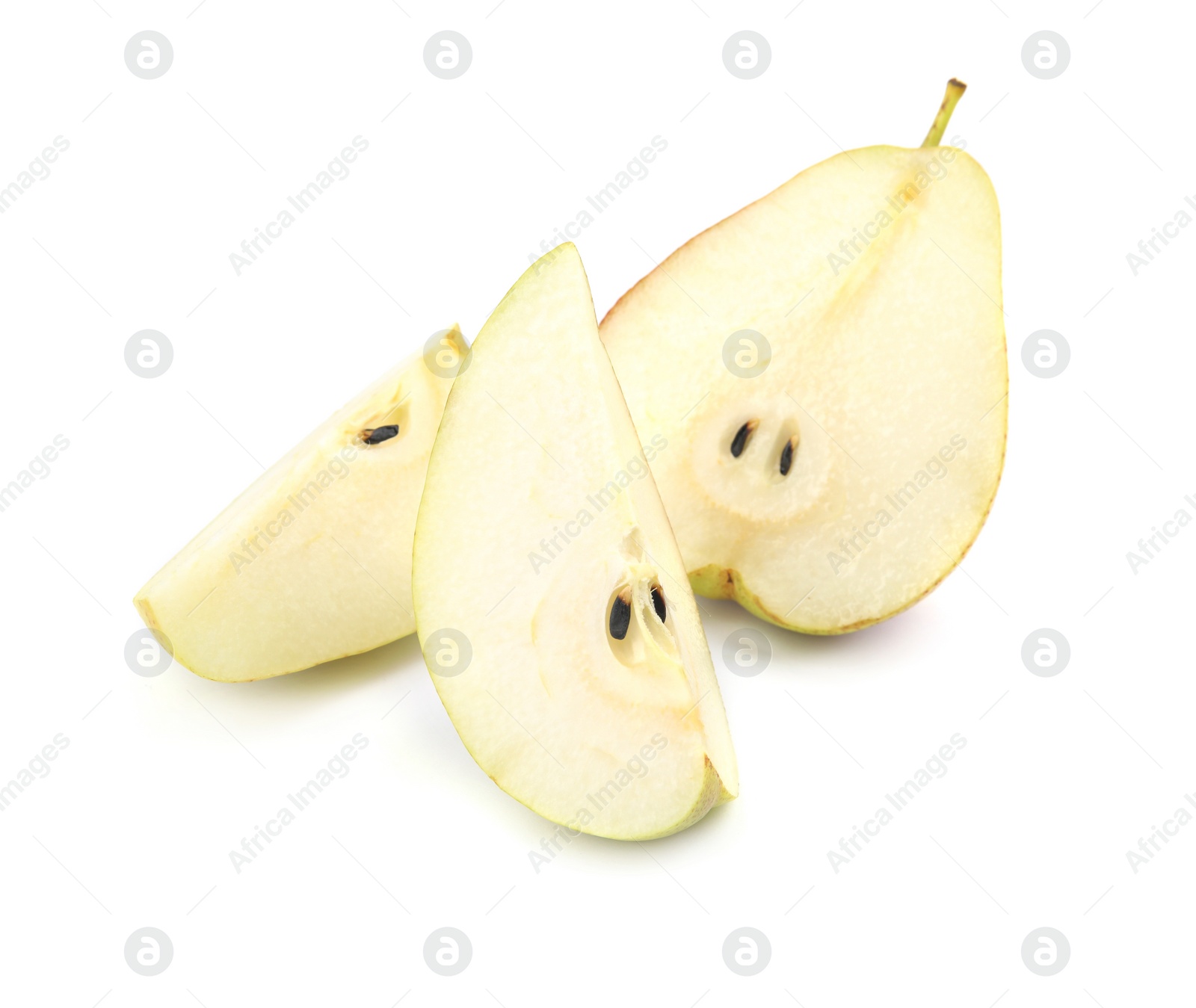 Photo of Cut ripe juicy pears isolated on white