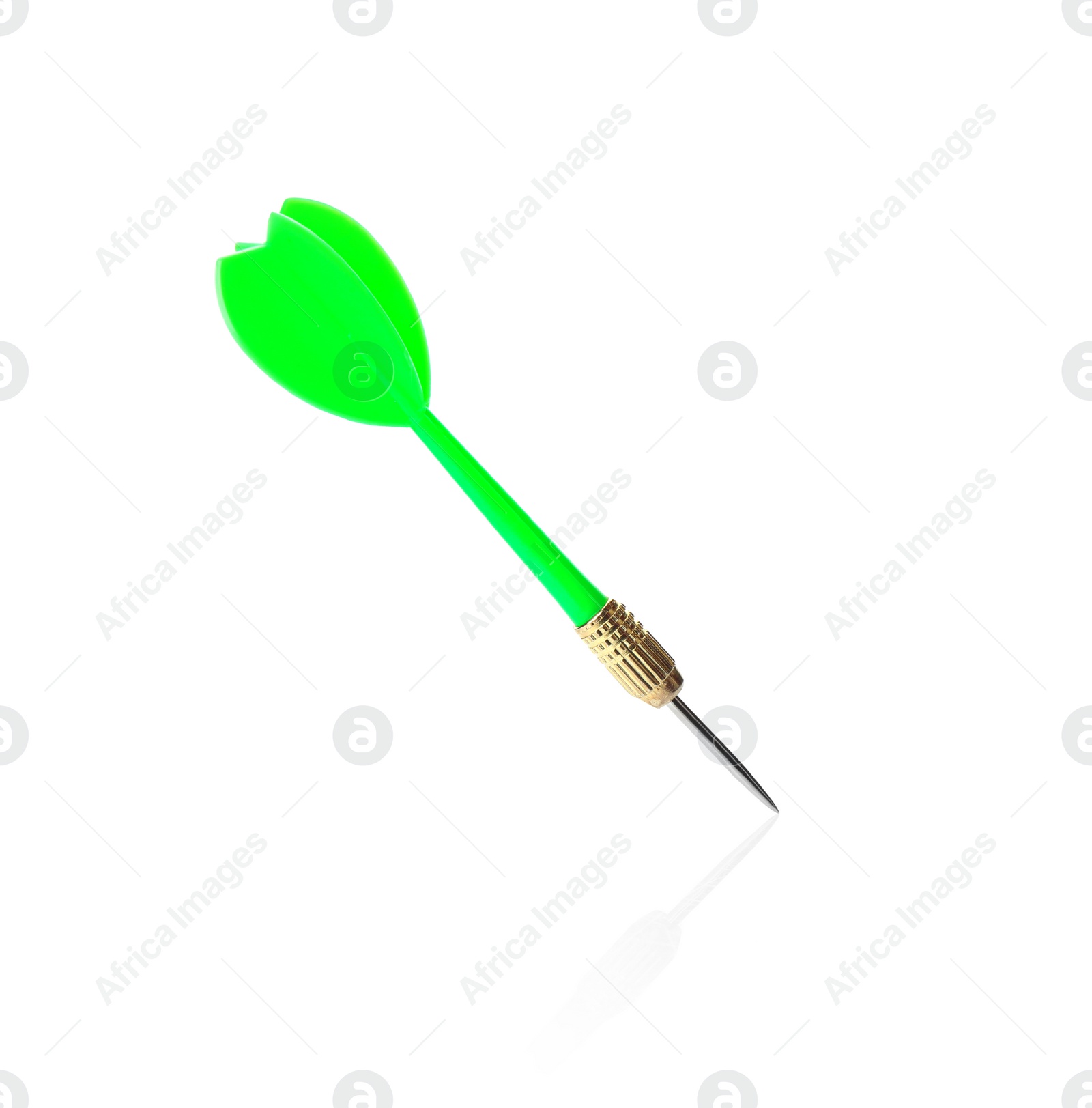 Photo of Green dart arrow for game on white background