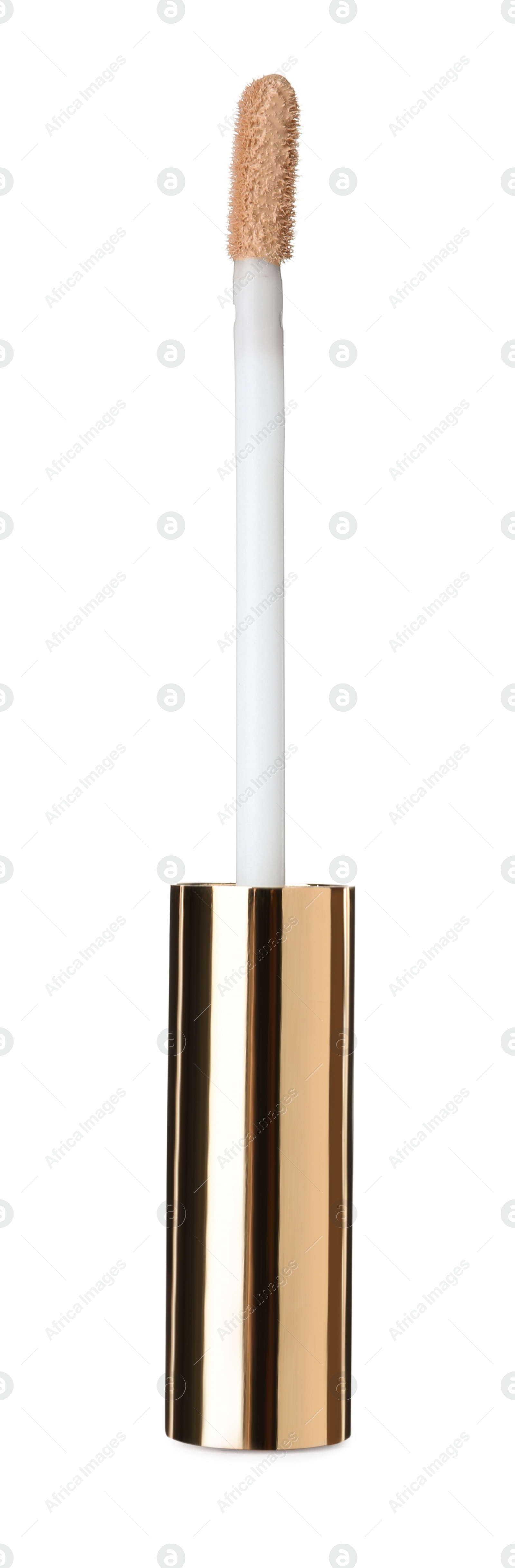 Photo of Brush of concealer isolated on white. Makeup product
