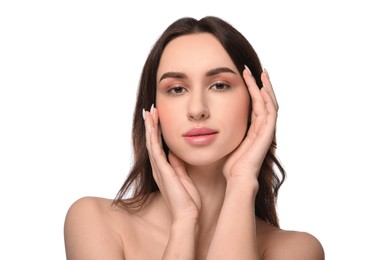 Photo of Portrait of beautiful young woman on white background