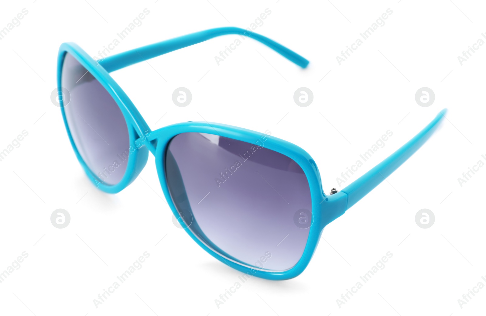 Photo of Beautiful sunglasses on white background. Beach object